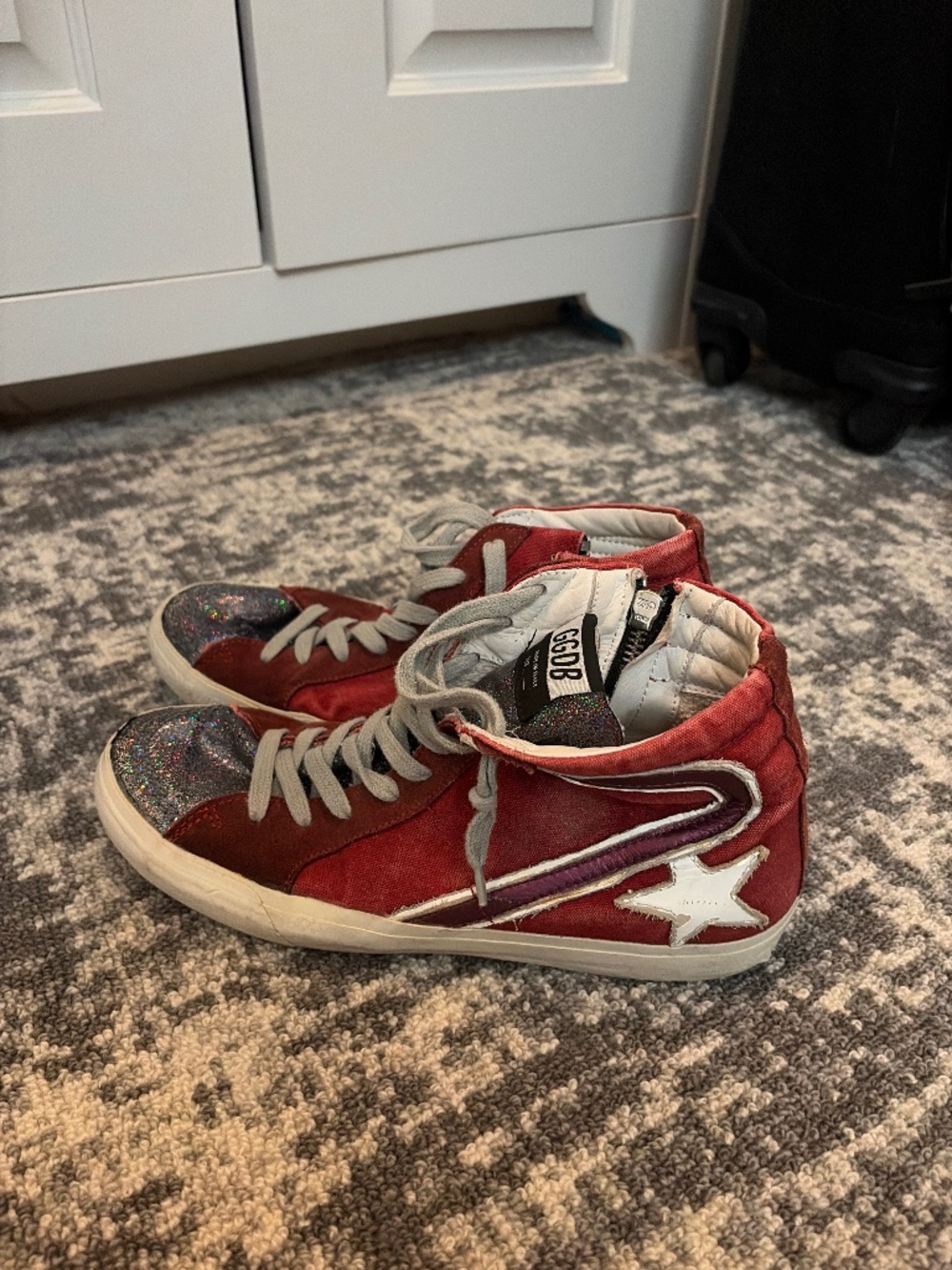 Golden Goose Slide High-Top Sneakers Red Glitter Star